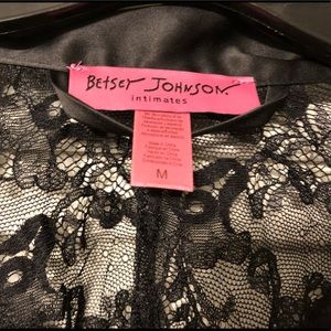 Betsey Johnson Black Satin and Lace Robe